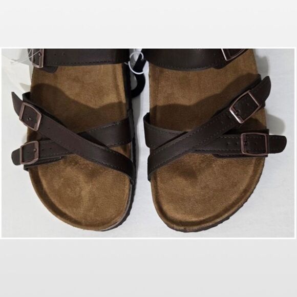 New Falls Creek Shoes Womens Sandals Dark Brown Straps Buckles Slip On Size 11 - Picture 8 of 15